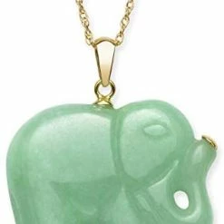 Mia's Pet Supply 14K Yellow Gold Genuine Green Jade Elephant Necklace