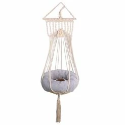 Mia's Pet Supply Doralus Macrame Cat Hammock Boho Interior Cat Bed (Beige)
