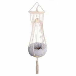 Mia's Pet Supply Doralus Macrame Cat Hammock Boho Interior Cat Bed (Beige)