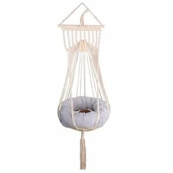 Mia's Pet Supply Doralus Macrame Cat Hammock Boho Interior Cat Bed (Beige)