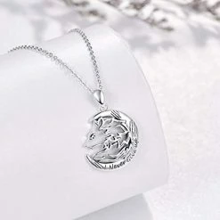 Mia's Pet Supply TRISHULA Wolf Pendant Necklace Jewelry, Sterling Silver I Never Give Up Necklace