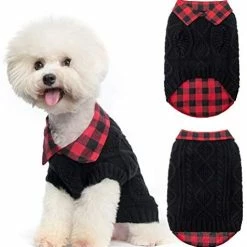 Mia's Pet Supply Apparel Plaid Patchwork Pet Doggy Knitted Sweaters Comfortable Coats For Cold Weather
