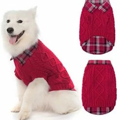 Discount 😀 Mia's Pet Supply Apparel Plaid Patchwork Pet 🦮 Doggy Knitted Sweaters Comfortable 🧥 Coats For Cold Weather 💯 27 Mia's Pet Supply Apparel Plaid Patchwork Pet Doggy Knitted Sweaters Comfortable Coats For Cold Weather