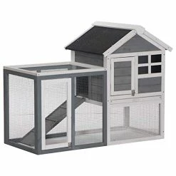 Mia's Pet Supply PawHut 48" Weatherproof Wooden Rabbit Hutch With Asphalt Roof & Outdoor Run, For Ferrets & Other Small Animals, Grey