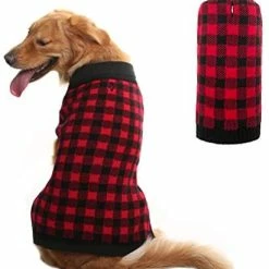 Mia's Pet Supply Apparel PUPTECK Dog Sweater Plaid Pet Cat Winter Knitwear Warm Clothes Blue & Black S/M : Pet Supplies