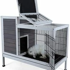 Mia's Pet Supply Petsfit Wood Rabbit Cage With Deeper Not Leakage Removable Tray Rabbit Houses & Accessories