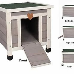 Mia's Pet Supply ROCKEVER Small Animal Houses Outdoor, Wooden Rabbit Hutch Elevated With Door, Feral Cat Shelter Grey