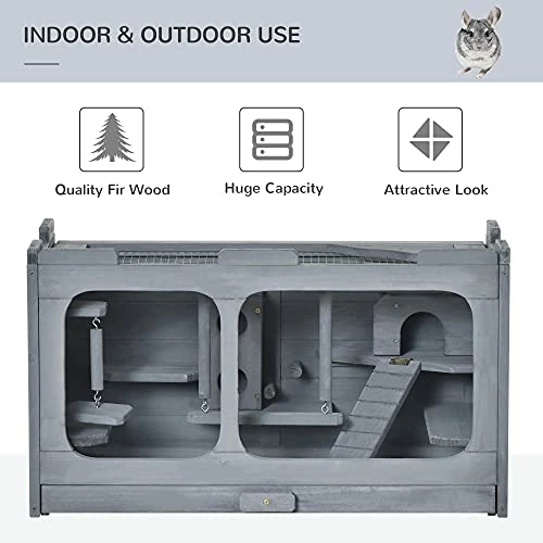 Promo ✨ Mia's Pet Supply PawHut Wooden Hamster Cage Rodent Small Animal Hutch With Seesaw, L 🌟 3 Mia's Pet Supply PawHut Wooden Hamster Cage Rodent Small Animal Hutch With Seesaw, L