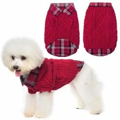 Discount 😀 Mia's Pet Supply Apparel Plaid Patchwork Pet 🦮 Doggy Knitted Sweaters Comfortable 🧥 Coats For Cold Weather 💯 26 Mia's Pet Supply Apparel Plaid Patchwork Pet Doggy Knitted Sweaters Comfortable Coats For Cold Weather