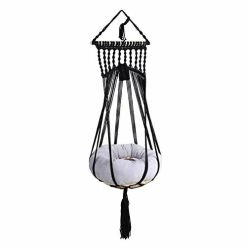 Mia's Pet Supply Doralus Macrame Cat Hammock Boho Interior Cat Bed (Beige)