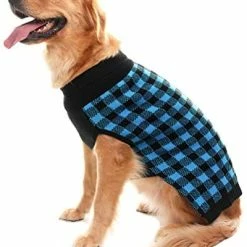 Mia's Pet Supply Apparel PUPTECK Dog Sweater Plaid Pet Cat Winter Knitwear Warm Clothes Blue & Black S/M : Pet Supplies