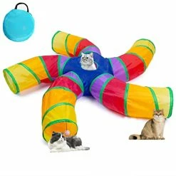 Mia's Pet Supply CATTUNNEL-5R New DeeNiner Colorful Cat Tunnel Cat Tunnel For Indoor Cats Large, With Play Ball S-Shape 5 Way Collapsible Interactive Peek Hole Pet Tube Toys