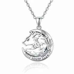 Mia's Pet Supply TRISHULA Wolf Pendant Necklace Jewelry, Sterling Silver I Never Give Up Necklace