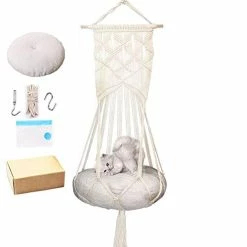 Mia's Pet Supply Macrame Cat Hammock With Catnip Cushion And Hanging Kit Cat Toys