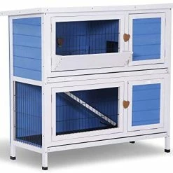 Mia's Pet Supply Lovupet 43inch 2-Story Elevated Stacked Outdoor Wooden Rabbit Hutch