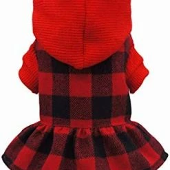 Mia's Pet Supply Apparel Fit Warm Knitted Plaid Dog Dress Hoodie Sweatshirts Pet Clothes