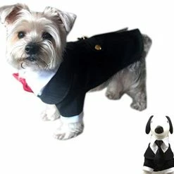 Mia's Pet Supply Oscar Formal Tuxedo With Black Tie And Red Bow Tie Apparel