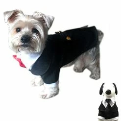 Mia's Pet Supply Oscar Formal Tuxedo With Black Tie And Red Bow Tie Apparel