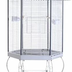 Mia's Pet Supply PawHut 44" Hexagon Covered Canopy Portable Aviary Flight Bird Cage With Storage