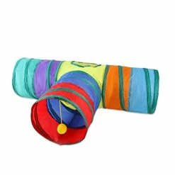 Mia's Pet Supply CATTUNNEL-5R New DeeNiner Colorful Cat Tunnel Cat Tunnel For Indoor Cats Large, With Play Ball S-Shape 5 Way Collapsible Interactive Peek Hole Pet Tube Toys