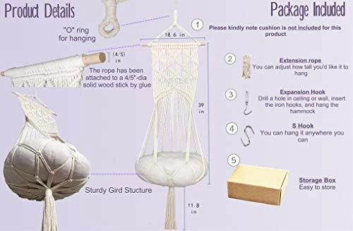 Buy ๐ Mia's Pet Supply Macrame Cat Hammock With Catnip Cushion And Hanging Kit Cat Toys ๐ 8 Mia's Pet Supply Macrame Cat Hammock With Catnip Cushion And Hanging Kit Cat Toys