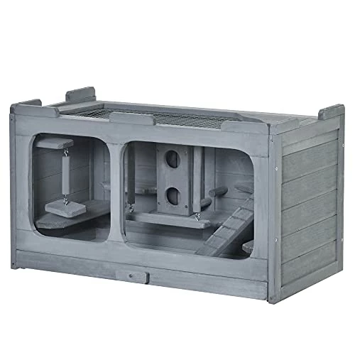 Promo ✨ Mia's Pet Supply PawHut Wooden Hamster Cage Rodent Small Animal Hutch With Seesaw, L 🌟 1 Mia's Pet Supply PawHut Wooden Hamster Cage Rodent Small Animal Hutch With Seesaw, L