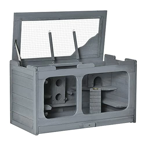 Promo ✨ Mia's Pet Supply PawHut Wooden Hamster Cage Rodent Small Animal Hutch With Seesaw, L 🌟 8 Mia's Pet Supply PawHut Wooden Hamster Cage Rodent Small Animal Hutch With Seesaw, L