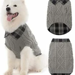 Discount 😀 Mia's Pet Supply Apparel Plaid Patchwork Pet 🦮 Doggy Knitted Sweaters Comfortable 🧥 Coats For Cold Weather 💯 22 Mia's Pet Supply Apparel Plaid Patchwork Pet Doggy Knitted Sweaters Comfortable Coats For Cold Weather