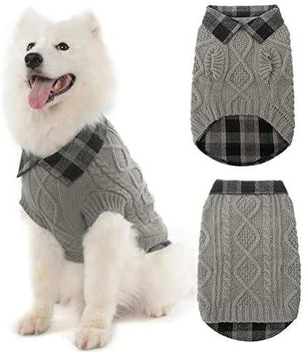 Discount 😀 Mia's Pet Supply Apparel Plaid Patchwork Pet 🦮 Doggy Knitted Sweaters Comfortable 🧥 Coats For Cold Weather 💯 9 Mia's Pet Supply Apparel Plaid Patchwork Pet Doggy Knitted Sweaters Comfortable Coats For Cold Weather