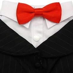 Mia's Pet Supply Oscar Formal Tuxedo With Black Tie And Red Bow Tie Apparel