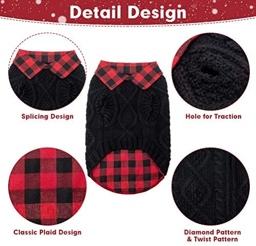 Discount 😀 Mia's Pet Supply Apparel Plaid Patchwork Pet 🦮 Doggy Knitted Sweaters Comfortable 🧥 Coats For Cold Weather 💯 3 Mia's Pet Supply Apparel Plaid Patchwork Pet Doggy Knitted Sweaters Comfortable Coats For Cold Weather