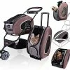 Mia's Pet Supply Travel : Ibiyaya 5 In 1 Pet Carrier + Backpack + Car Seat + Pet Carrier Stroller + Carriers With Wheels For Dogs And Cats All In ONE (Brown) : Pet Supplies