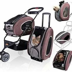 Mia's Pet Supply Travel : Ibiyaya 5 In 1 Pet Carrier + Backpack + Car Seat + Pet Carrier Stroller + Carriers With Wheels For Dogs And Cats All In ONE (Brown) : Pet Supplies