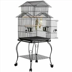 Mia's Pet Supply Aviary & Perches Yaheetech 55-inch Rolling Standing Triple Roof Top Medium Parrot Cage