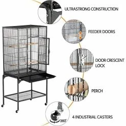 Mia's Pet Supply Topeakmart 53.7-inch Bird Cage With Stand Wrought Iron Construction Aviary & Perches