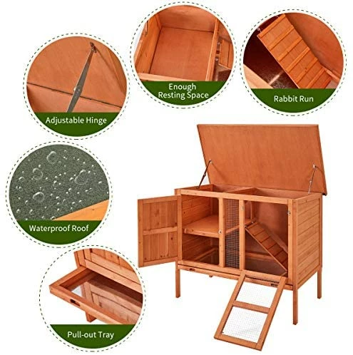 Cheap 🔥 Mia's Pet Supply Rabbit Hutch 2-Tier 40" Rabbit Cage Outdoor Large Wooden Bunny House 🔔 5 Mia's Pet Supply Rabbit Hutch 2-Tier 40" Rabbit Cage Outdoor Large Wooden Bunny House