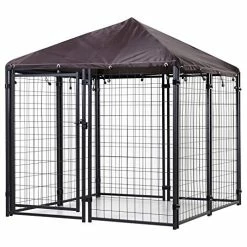 Mia's Pet Supply PawHut Lockable Dog House Kennel With Water-Resistant Roof For Small And Medium Sized Pets, 4.6' X 4.6' X 5'
