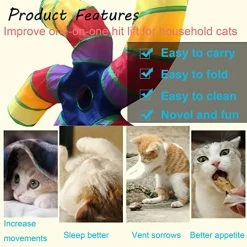 Mia's Pet Supply CATTUNNEL-5R New DeeNiner Colorful Cat Tunnel Cat Tunnel For Indoor Cats Large, With Play Ball S-Shape 5 Way Collapsible Interactive Peek Hole Pet Tube Toys