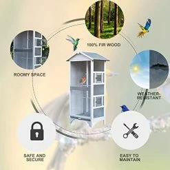 Mia's Pet Supply Aviary & Perches PawHut Wooden Outdoor Bird Cage, Featuring A Large Play House