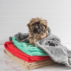 Mia's Pet Supply DII Bone Dry Microfiber Dog Bath Towel With Embroidered Paw Print Hygiene