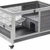 Mia's Pet Supply Rabbit Houses & Accessories PawHut Wooden Indoor Rabbit Hutch Elevated Cage Habitat