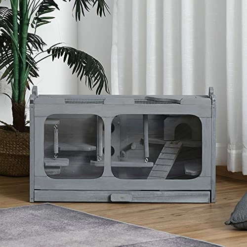 Promo ✨ Mia's Pet Supply PawHut Wooden Hamster Cage Rodent Small Animal Hutch With Seesaw, L 🌟 2 Mia's Pet Supply PawHut Wooden Hamster Cage Rodent Small Animal Hutch With Seesaw, L