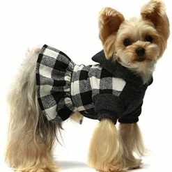Mia's Pet Supply Apparel Fit Warm Knitted Plaid Dog Dress Hoodie Sweatshirts Pet Clothes