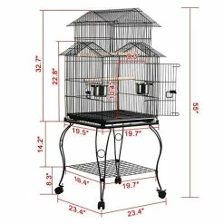 Mia's Pet Supply Aviary & Perches Yaheetech 55-inch Rolling Standing Triple Roof Top Medium Parrot Cage