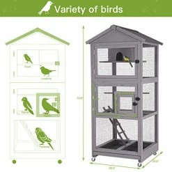Mia's Pet Supply Gutinneen Wood Bird Aviary On Wheels Outdoor And Indoor Flight Cage