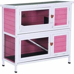 Mia's Pet Supply Lovupet 43inch 2-Story Elevated Stacked Outdoor Wooden Rabbit Hutch