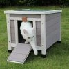 Mia's Pet Supply ROCKEVER Small Animal Houses Outdoor, Wooden Rabbit Hutch Elevated With Door, Feral Cat Shelter Grey