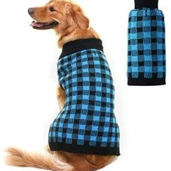 Mia's Pet Supply Apparel PUPTECK Dog Sweater Plaid Pet Cat Winter Knitwear Warm Clothes Blue & Black S/M : Pet Supplies