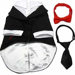 Mia's Pet Supply Oscar Formal Tuxedo With Black Tie And Red Bow Tie Apparel