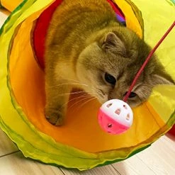 Mia's Pet Supply CATTUNNEL-5R New DeeNiner Colorful Cat Tunnel Cat Tunnel For Indoor Cats Large, With Play Ball S-Shape 5 Way Collapsible Interactive Peek Hole Pet Tube Toys